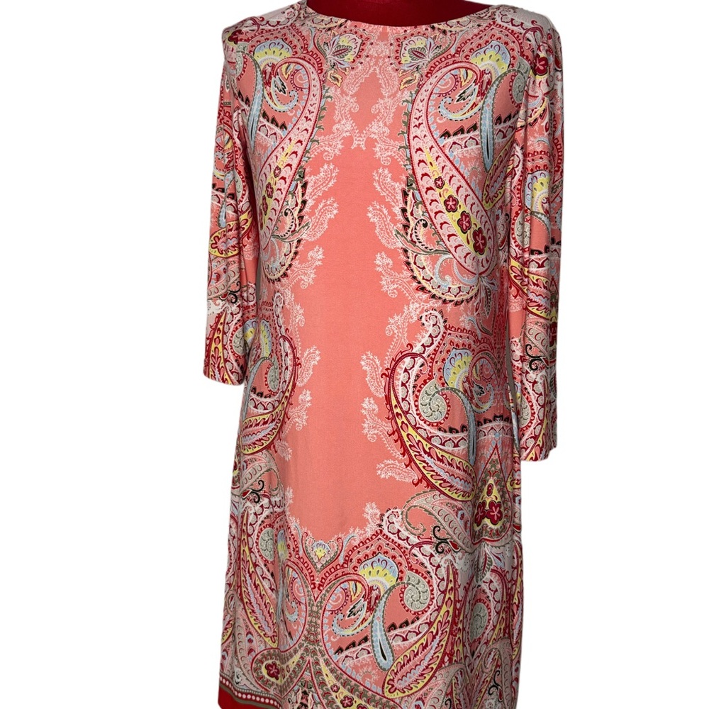 Elegant Paisley Print Dress - Coral